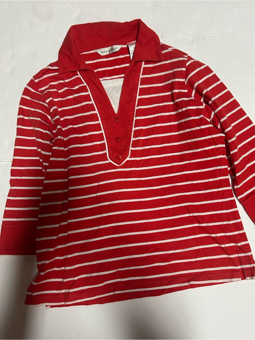 Red & White Striped Polo-Style Women's Top